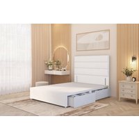 Somnior Chambery Divan Bed Frame 4 Draw with Floor Standing Headboard Velvet in White | Size: Double