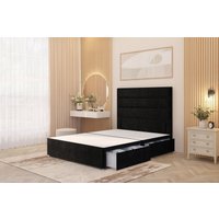 Somnior Chambery Divan Bed Frame 4 Draw with Floor Standing Headboard Velvet in Black | Size: Super King