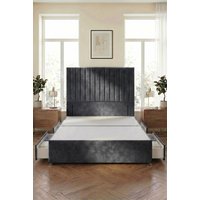 Somnior Eleanor Divan Bed 4 Drawers & 54" Floor Standing Headboard Velvet in Charcoal | Size: Double