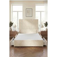 Somnior Eleanor Divan Bed 4 Drawers & 54" Floor Standing Headboard Velvet in Ivory | Size: Small Double