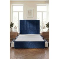 Somnior Eleanor Divan Bed 4 Drawers & 54" Floor Standing Headboard Velvet in Navy | Size: Small Double