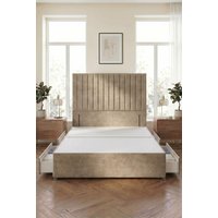 Somnior Eleanor Divan Bed 4 Drawers & 54" Floor Standing Headboard Velvet in Beige | Size: Double