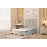Somnior Eleanor Divan Base 4 Drawers & 54" Floor Standing Headboard Tweed Fabric in Natural | Size: Super King