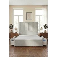 Somnior Eleanor Divan Bed 4 Drawers & 54" Floor Standing Headboard Linen in Light Grey | Size: Small Double
