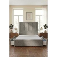 Somnior Eleanor Divan Bed 4 Drawers & 54" Floor Standing Headboard Linen in Mid Grey | Size: Small Double