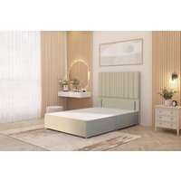 Somnior Alexas Divan Bed Base with 54" Floor Standing Headboard Linen Fabric in Beige | Size: Small Single