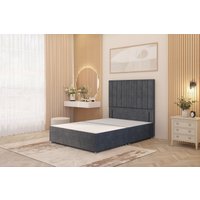 Somnior Alexas Divan Bed Base with 54" Floor Standing Headboard Plush Velvet in Charcoal | Size: Double