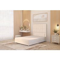 Somnior Alexas Divan Bed Base with 54" Floor Standing Headboard Plush Velvet in Ivory | Size: Super King