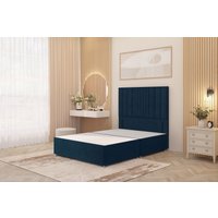 Somnior Alexas Divan Bed Base with 54" Floor Standing Headboard Plush Velvet in Navy | Size: Single