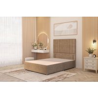 Somnior Alexas Divan Bed Base with 54" Floor Standing Headboard Plush Velvet in Beige | Size: Super King