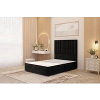 Somnior Alexas Divan Bed Base with 54" Floor Standing Headboard Plush Velvet in Black | Size: Single