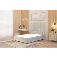 Somnior Alexas Divan Bed Base with 54" Floor Standing Headboard Plush Velvet in Silver | Size: Double
