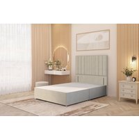 Somnior Alexas Divan Bed Base with 54" Floor Standing Headboard Tweed Fabric in Natural | Size: Small Single