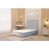 Somnior Alexas Divan Bed Base with 54" Floor Standing Headboard Linen Fabric in Light Grey | Size: King