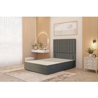 Somnior Alexas Divan Bed Base with 54" Floor Standing Headboard Linen Fabric in Mid Grey | Size: Small Double