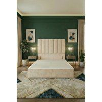 Somnior Austin Divan Bed Base & 54" Floor Standing Headboard Plush Velvet in Ivory | Size: King