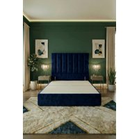 Somnior Austin Divan Bed Base & 54" Floor Standing Headboard Plush Velvet in Navy | Size: Single