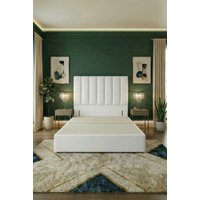 Somnior Austin Divan Bed Base & 54" Floor Standing Headboard Plush Velvet in White | Size: King