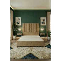 Somnior Austin Divan Bed Base & 54" Floor Standing Headboard Plush Velvet in Beige | Size: King