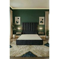Somnior Austin Divan Bed Base & 54" Floor Standing Headboard Plush Velvet in Black | Size: King