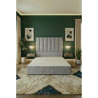 Somnior Austin Divan Bed Base & 54" Floor Standing Headboard Plush Velvet in Silver | Size: Double