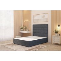Somnior Chambery Divan Bed Frame with Floor Standing Headboard Plush Velvet in Charcoal | Size: Double