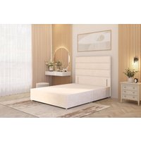 Somnior Chambery Divan Bed Frame with Floor Standing Headboard Plush Velvet in Ivory | Size: Small Single