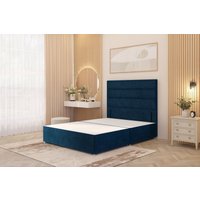 Somnior Chambery Divan Bed Frame with Floor Standing Headboard Plush Velvet in Navy | Size: Small Double