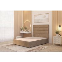 Somnior Chambery Divan Bed Frame with Floor Standing Headboard Plush Velvet in Beige | Size: Double