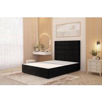 Somnior Chambery Divan Bed Frame with Floor Standing Headboard Plush Velvet in Black | Size: Double