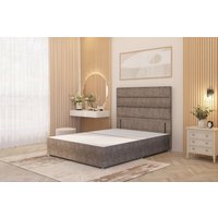 Somnior Chambery Divan Bed Frame with Floor Standing Headboard Tweed Fabric in Brown | Size: Small Single