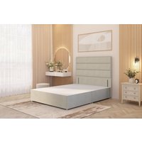 Somnior Chambery Divan Bed Frame with Floor Standing Headboard Tweed Fabric in Natural | Size: Small Double