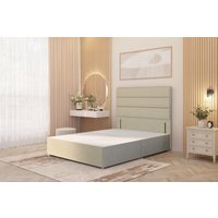 Somnior Chambery Divan Bed Frame with Floor Standing Headboard Linen Fabric in Beige | Size: Super King