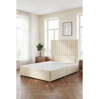 Somnior Eleanor Divan Bed with 54" Floor Standing Headboard Velvet in Ivory | Size: King