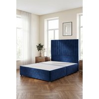 Somnior Eleanor Divan Bed with 54" Floor Standing Headboard Velvet in Navy | Size: Small Double