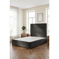 Somnior Eleanor Divan Bed with 54" Floor Standing Headboard Velvet in Black | Size: Small Single