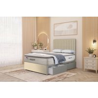 Somnior Eleanor Linen 2 Drawer Divan Bed Set with Pillowtop & 54" Headboard in Beige | Size: Small Single