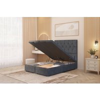 Somnior Ziggy Plush Velvet Ottoman Bed Base with Floor Standing Headboard in Charcoal | Size: Small Single