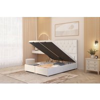 Somnior Ziggy Plush Velvet Ottoman Bed Base with Floor Standing Headboard in Ivory | Size: Small Double