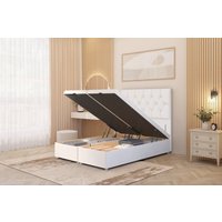 Somnior Ziggy Plush Velvet Ottoman Bed Base with Floor Standing Headboard in White | Size: Small Double