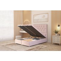 Somnior Ziggy Plush Velvet Ottoman Bed Base with Floor Standing Headboard in Pink | Size: Super King