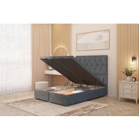 Somnior Ziggy Plush Velvet Ottoman Bed Base with Floor Standing Headboard in Silver | Size: Double