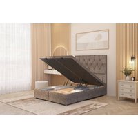 Somnior Ziggy Tweed Fabric Ottoman Bed Base with Floor Standing Headboard in Brown | Size: Small Single