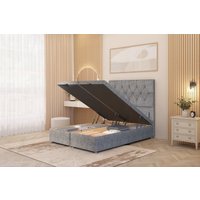 Somnior Ziggy Tweed Fabric Ottoman Bed Base with Floor Standing Headboard in Grey | Size: Small Double