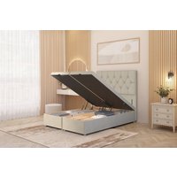 Somnior Ziggy Tweed Fabric Ottoman Bed Base with Floor Standing Headboard in Natural | Size: Small Single