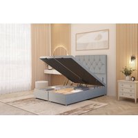 Somnior Ziggy Linen Fabric Ottoman Bed Base with Floor Standing Headboard in Light Grey | Size: King