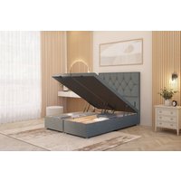 Somnior Ziggy Linen Fabric Ottoman Bed Base with Floor Standing Headboard in Mid Grey | Size: Super King