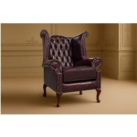 Somnior Leather Chesterfield Wingback Scrolled Arm Chair UK Manufactured in Dark Red | Size: 1 Seater