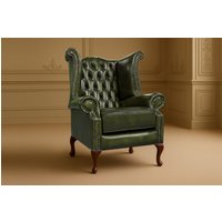 Somnior Leather Chesterfield Wingback Scrolled Arm Chair UK Manufactured in Dark Green | Size: 1 Seater