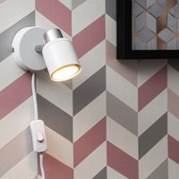 ValueLights Benton Pair of White & Chrome Adjustable Plug In Spotlight Wall Lights